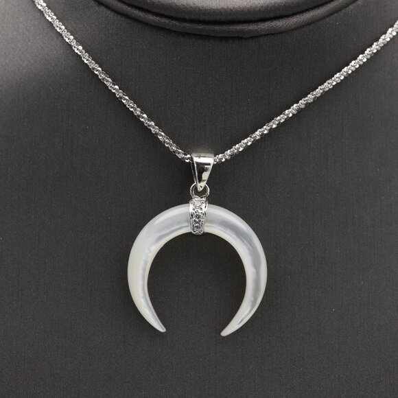 Jewelry - Bull Horn Moon crescent mother of pearl sterling silver pendant